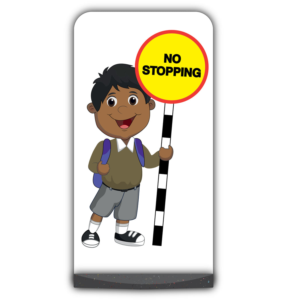 School Kid Flat Panel Pavement Sign – Kamal – No Stopping – Brown Uniform