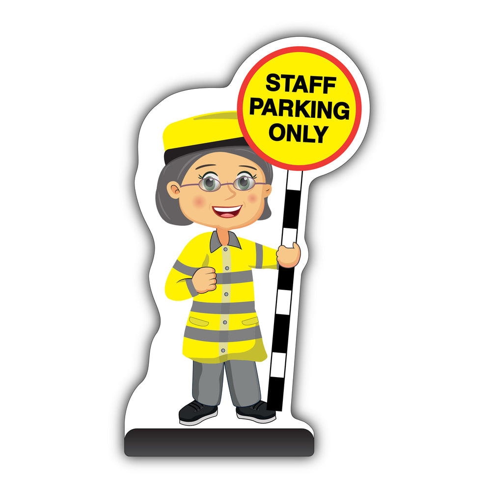 Lollipop Person Cut Out Pavement Sign – Lisa – Staff Parking Only