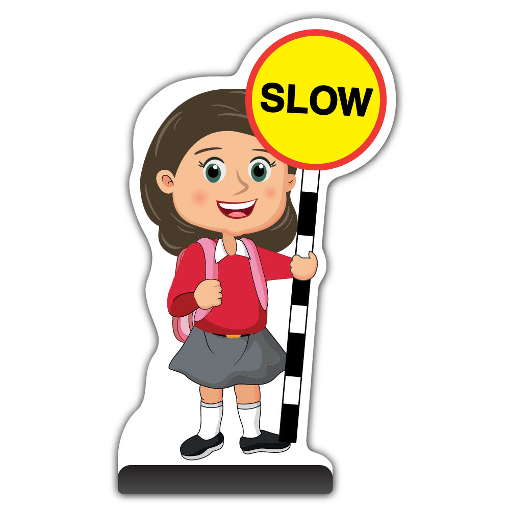 School Kid Cut Out Pavement Sign – Mollie – Slow – Red Uniform