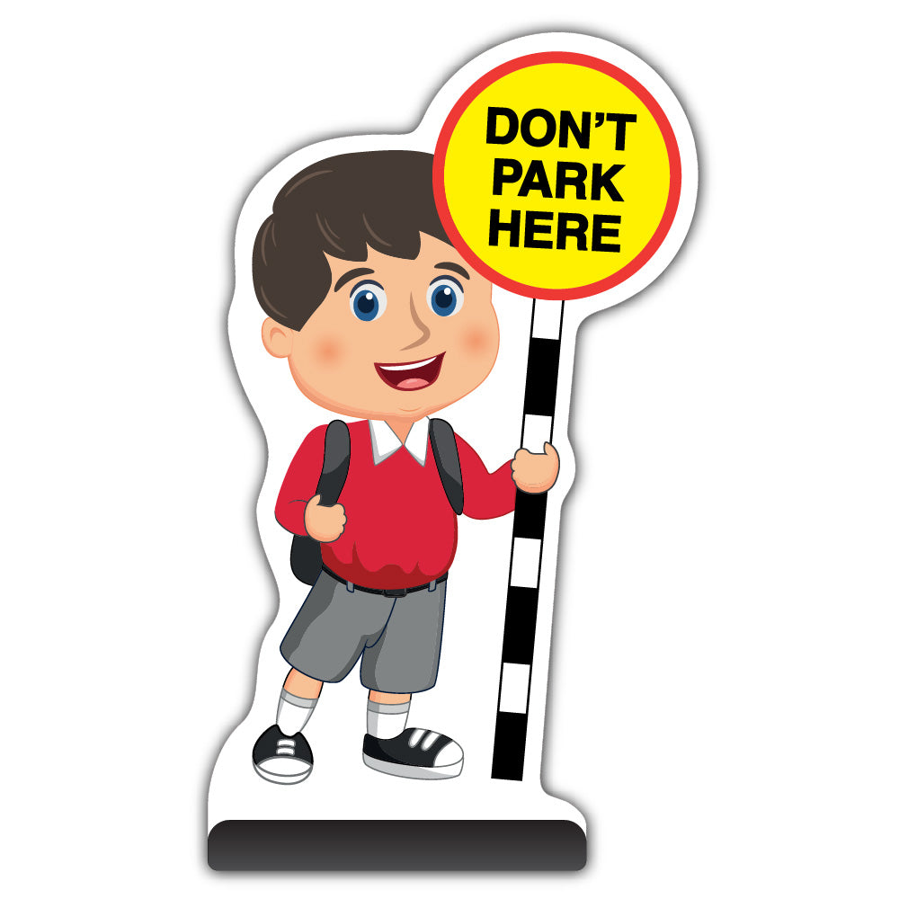 School Kid Cut Out Pavement Sign – Charlie – Don’t Park Here – Red Uniform