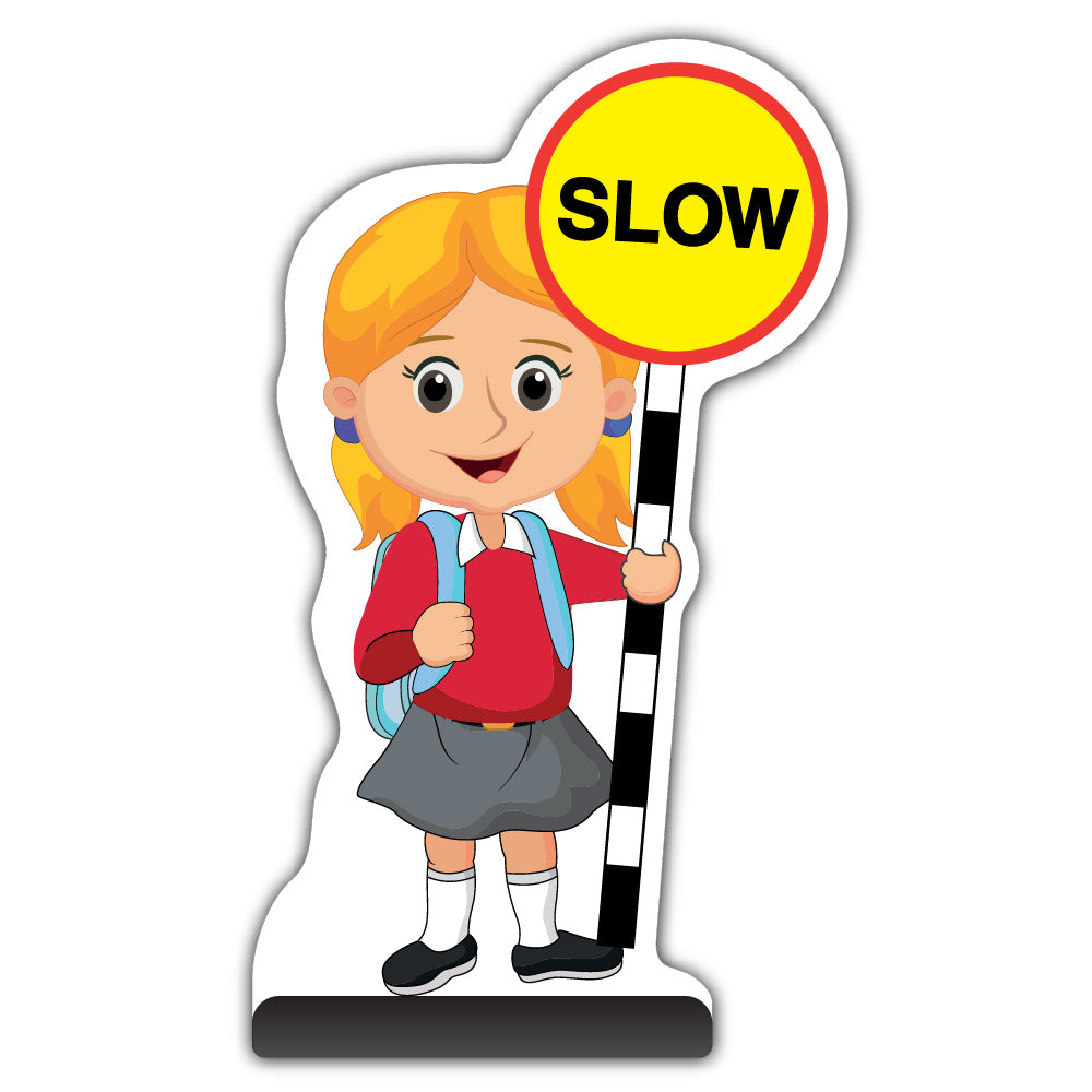 School Kid Cut Out Pavement Sign – Jess – Slow – Red Uniform