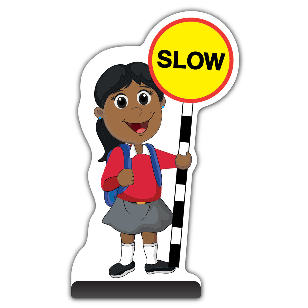 School Kid Cut Out Pavement Sign – Ruby – Slow – Red Uniform
