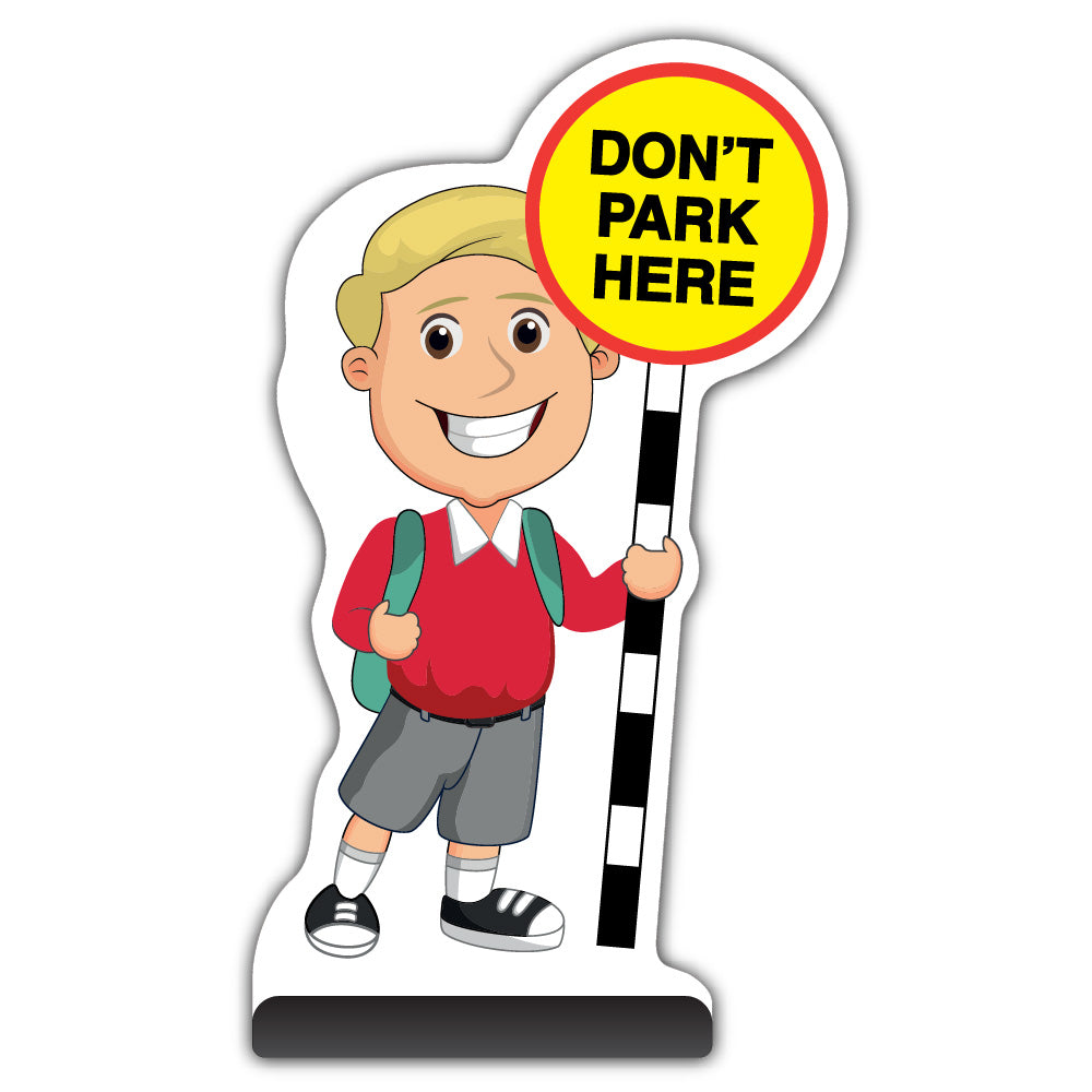 School Kid Cut Out Pavement Sign – Finn – Don’t Park Here – Red Uniform
