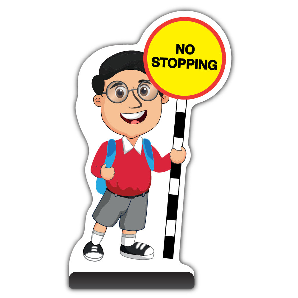 School Kid Cut Out Pavement Sign – Liam – No Stopping – Red Uniform