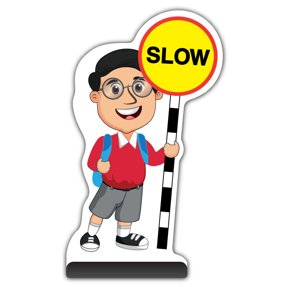 School Kid Cut Out Pavement Sign – Liam – Slow – Red Uniform
