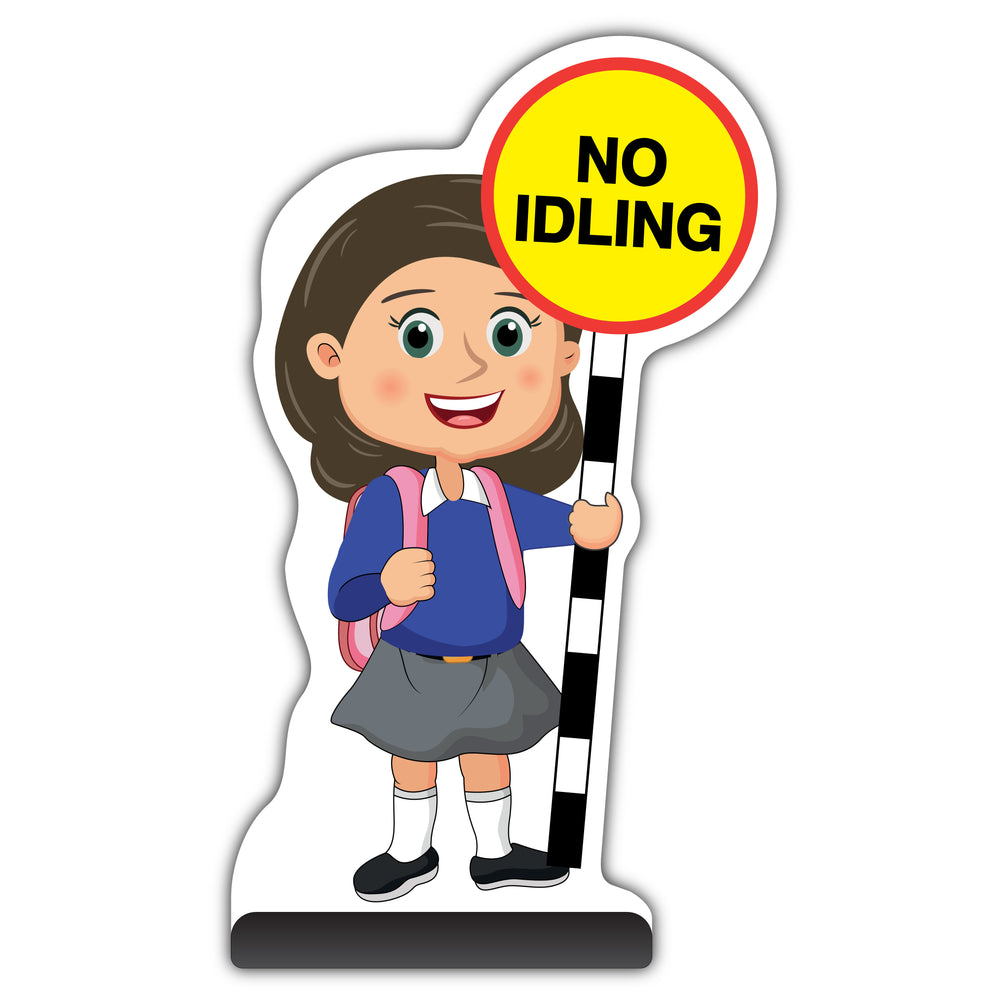 School Kid Cut Out Pavement Sign – Mollie – No Idling – Blue Uniform