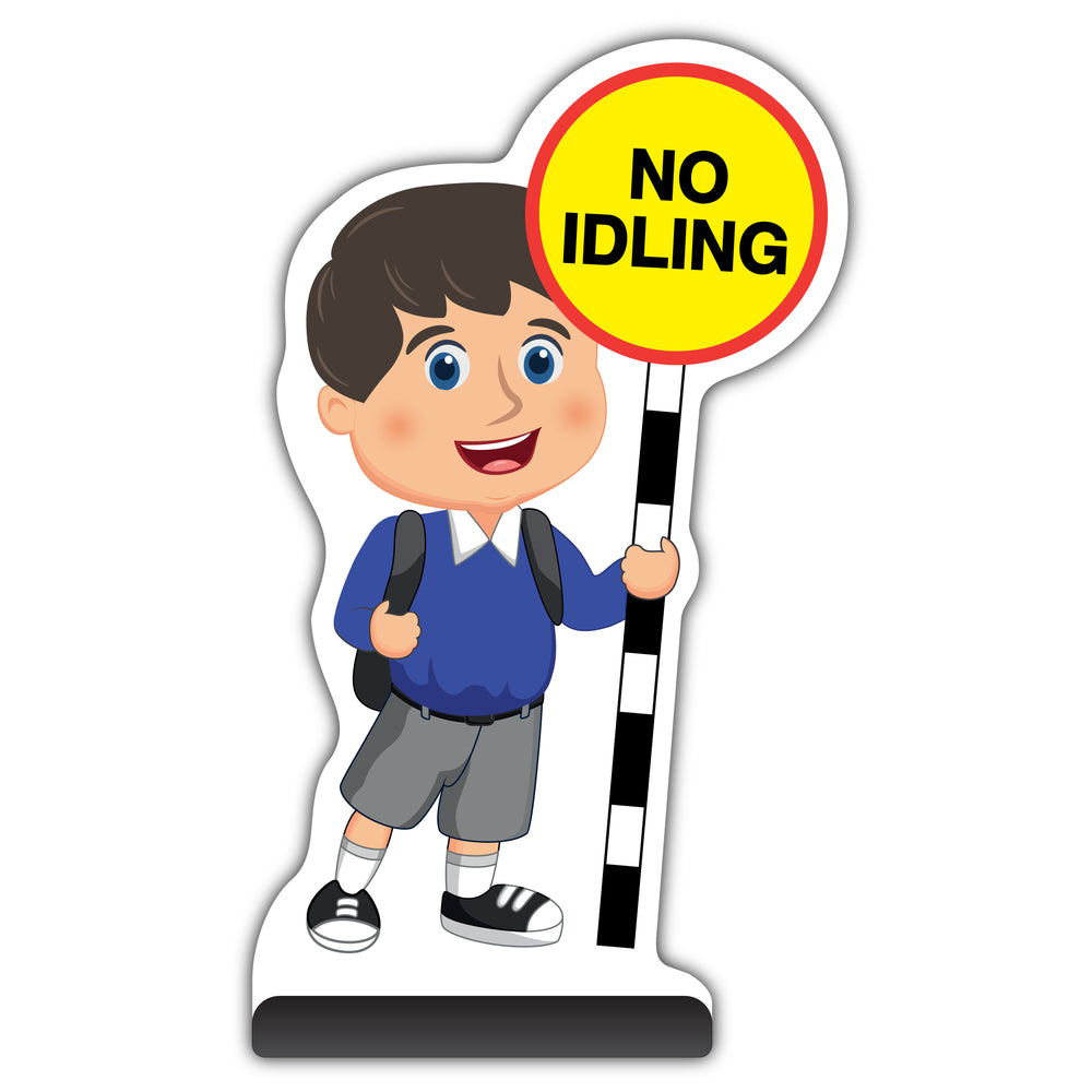 School Kid Cut Out Pavement Sign – Charlie – No Idling – Blue Uniform