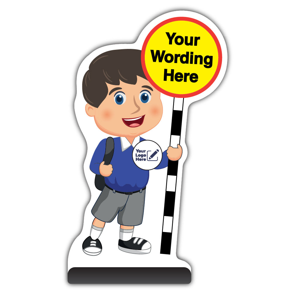 Custom Kid Cut Out Pavement Sign – Charlie – Blue Uniform – Add Your Logo
