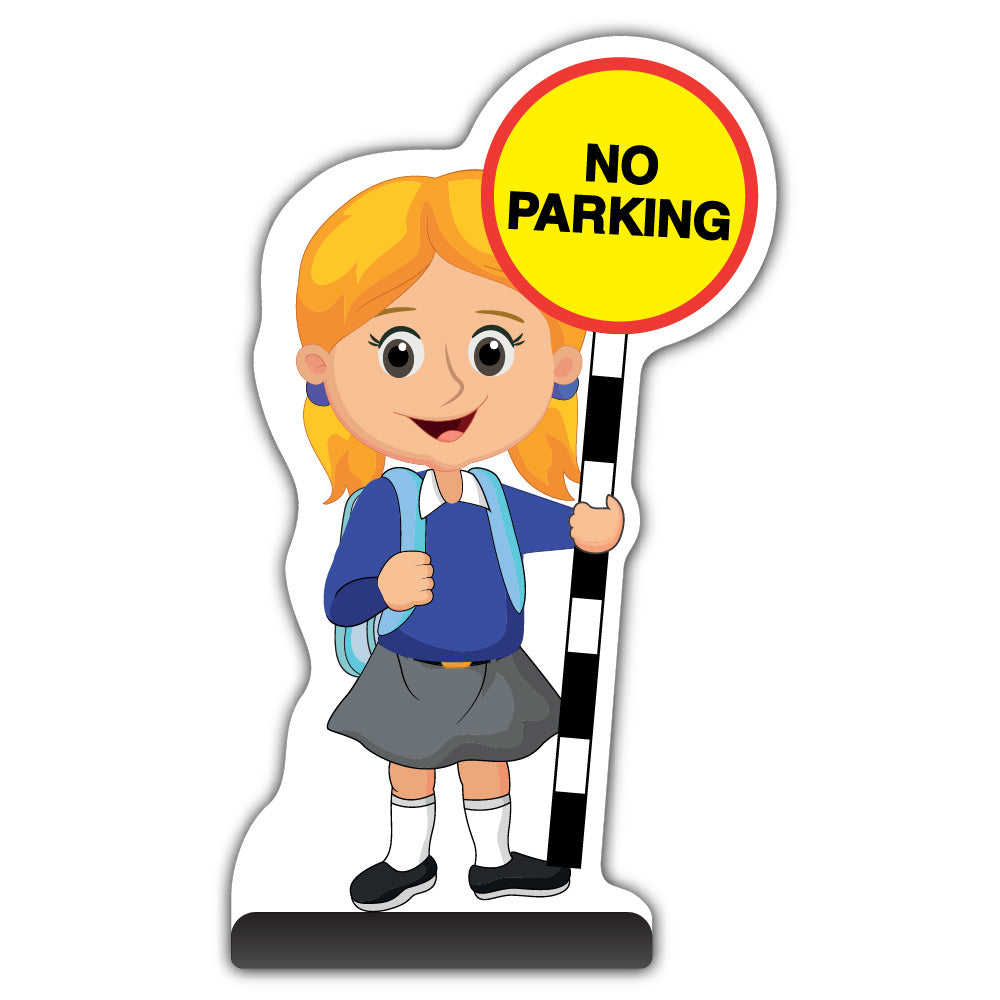 School Kid Cut Out Pavement Sign – Jess – No Parking – Blue Uniform