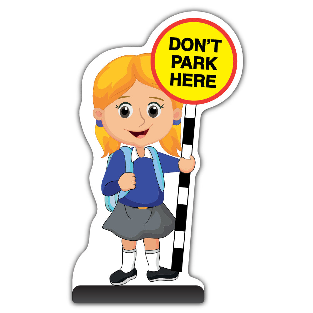 School Kid Cut Out Pavement Sign – Jess – Don’t Park Here – Blue Uniform