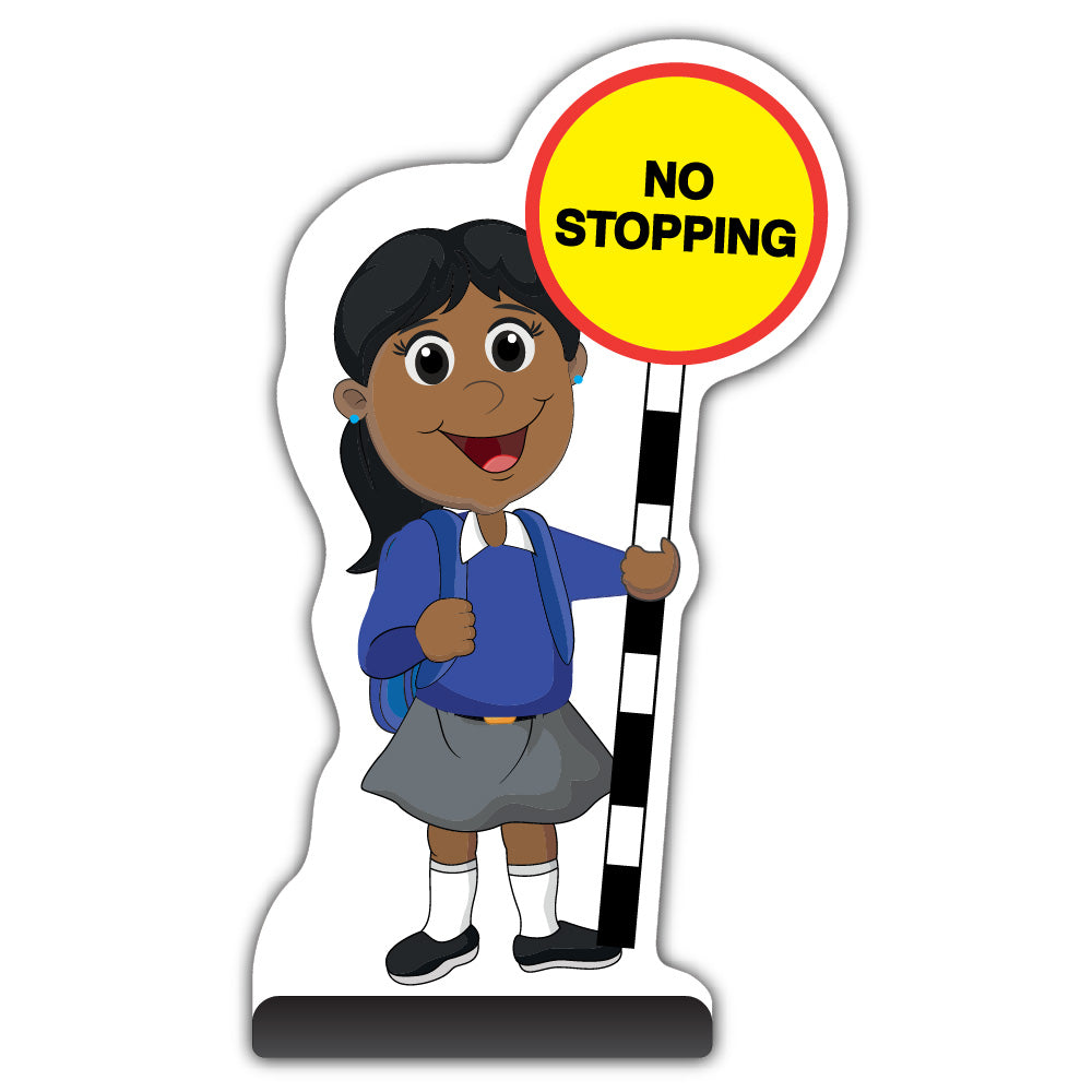 School Kid Cut Out Pavement Sign – Ruby – No Stopping – Blue Uniform