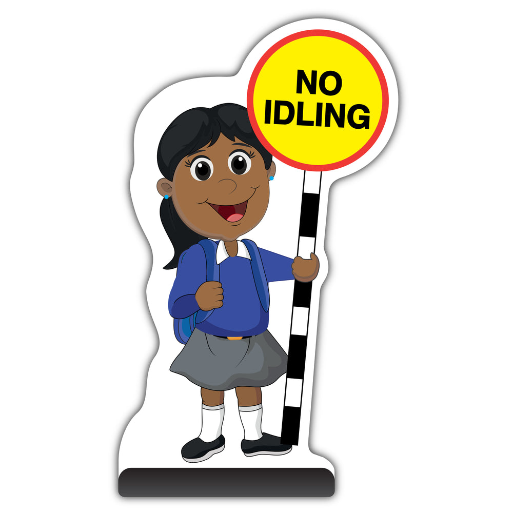 School Kid Cut Out Pavement Sign – Ruby – No Idling – Blue Uniform