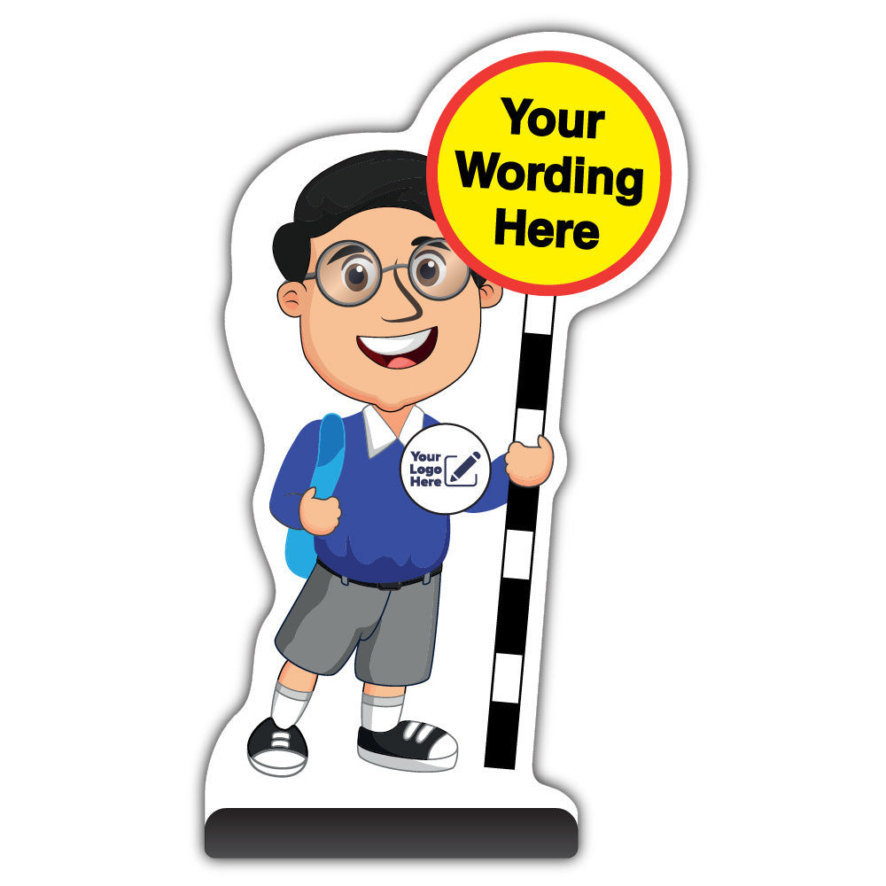 Custom Kid Cut Out Pavement Sign – Liam – Blue Uniform – Add Your Logo