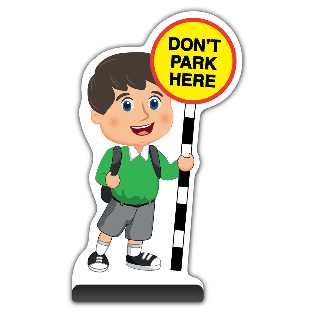 School Kid Cut Out Pavement Sign – Charlie – Don’t Park Here – Green Uniform