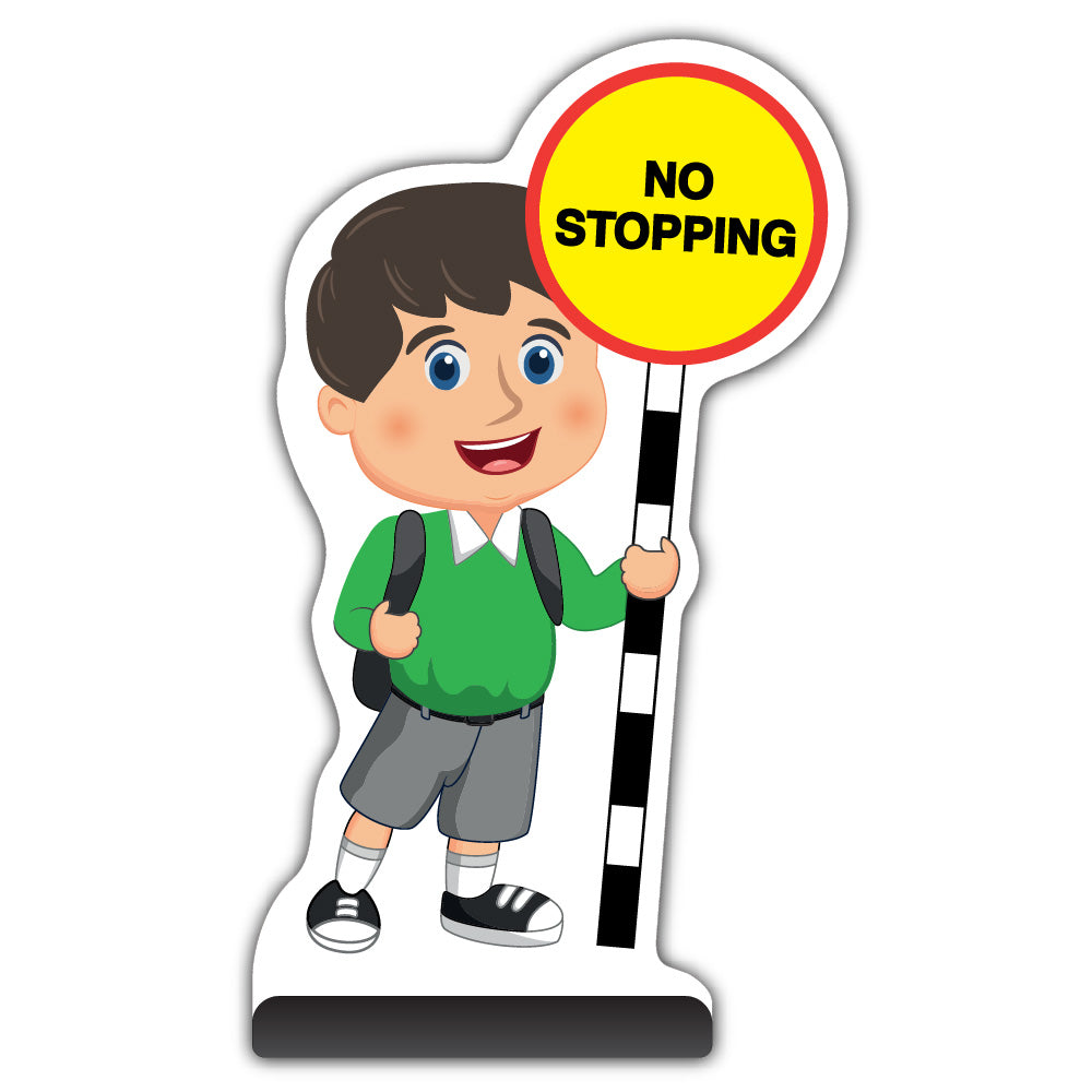 School Kid Cut Out Pavement Sign – Charlie – No Stopping – Green Uniform