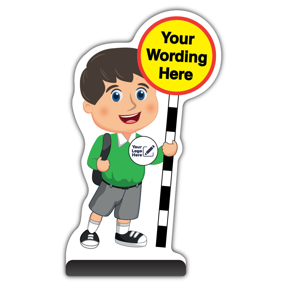 Custom Kid Cut Out Pavement Sign – Charlie – Green Uniform – Add Your Logo