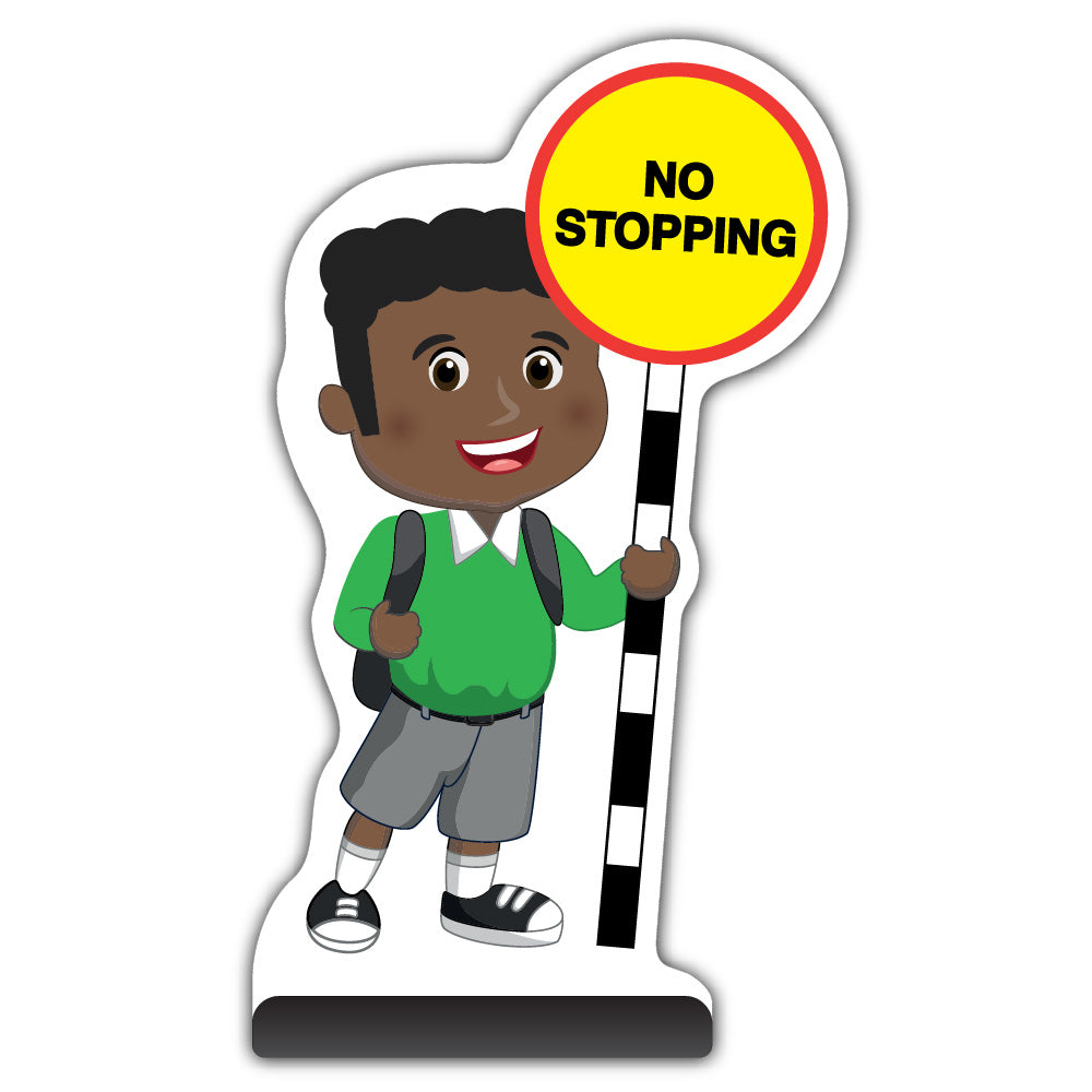 School Kid Cut Out Pavement Sign – Toby – No Stopping – Green Uniform