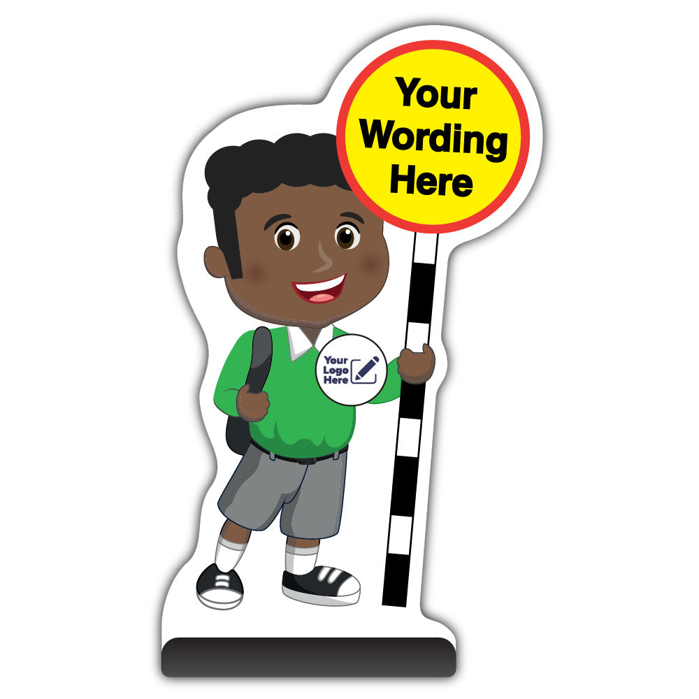 Custom Kid Cut Out Pavement Sign – Toby – Green Uniform – Add Your Logo