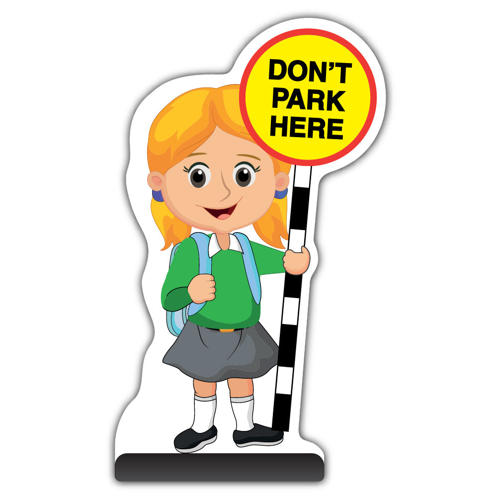 School Kid Cut Out Pavement Sign – Jess – Don’t Park Here – Green Uniform