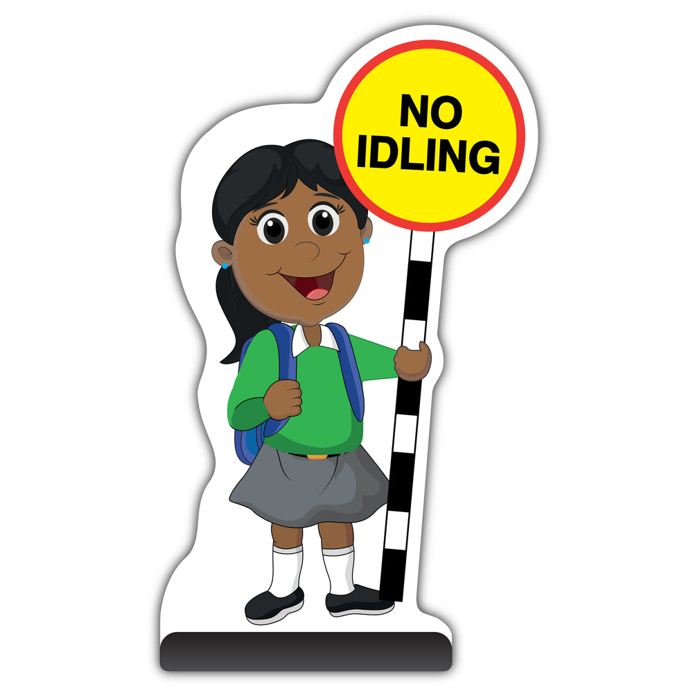 School Kid Cut Out Pavement Sign – Ruby – No Idling – Green Uniform