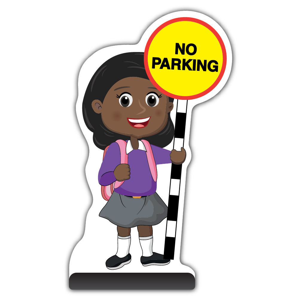 School Kid Cut Out Pavement Sign – Naomi – No Parking – Purple Uniform