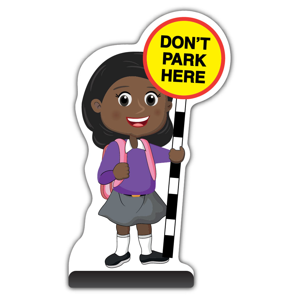 School Kid Cut Out Pavement Sign – Naomi – Don’t Park Here – Purple Uniform