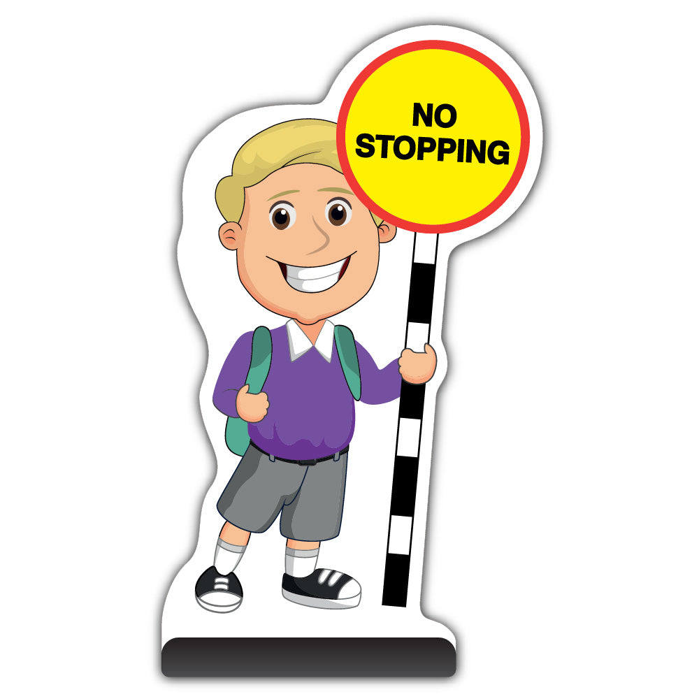School Kid Cut Out Pavement Sign – Finn – No Stopping – Purple Uniform