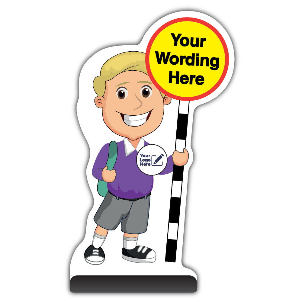 Custom Kid Cut Out Pavement Sign – Finn – Purple Uniform – Add Your Logo