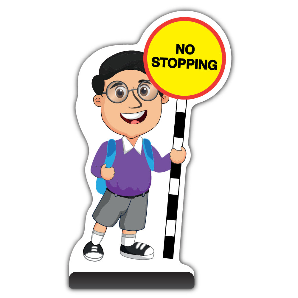 School Kid Cut Out Pavement Sign – Liam – No Stopping – Purple Uniform