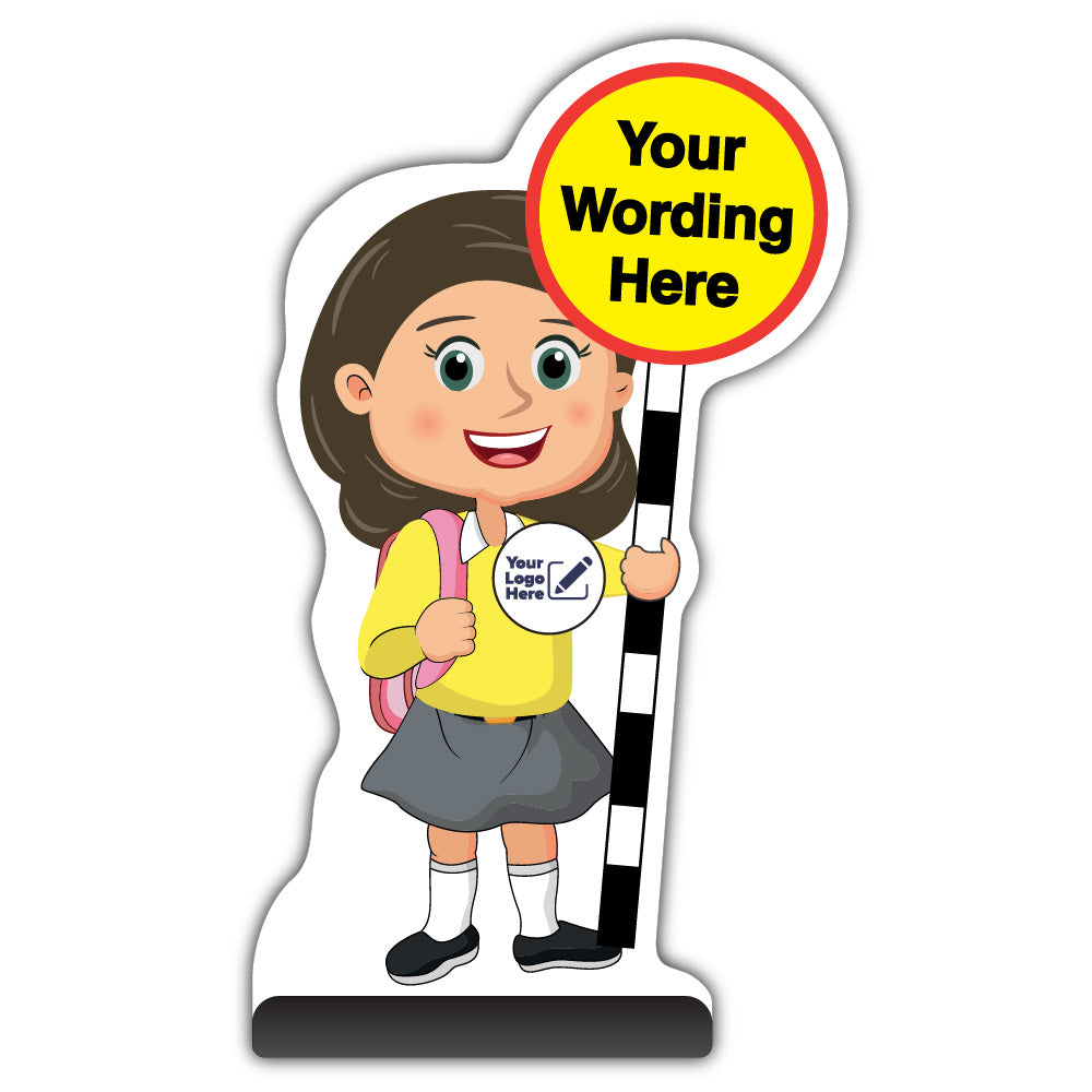Custom Kid Cut Out Pavement Sign – Mollie – Yellow Uniform – Add Your Logo