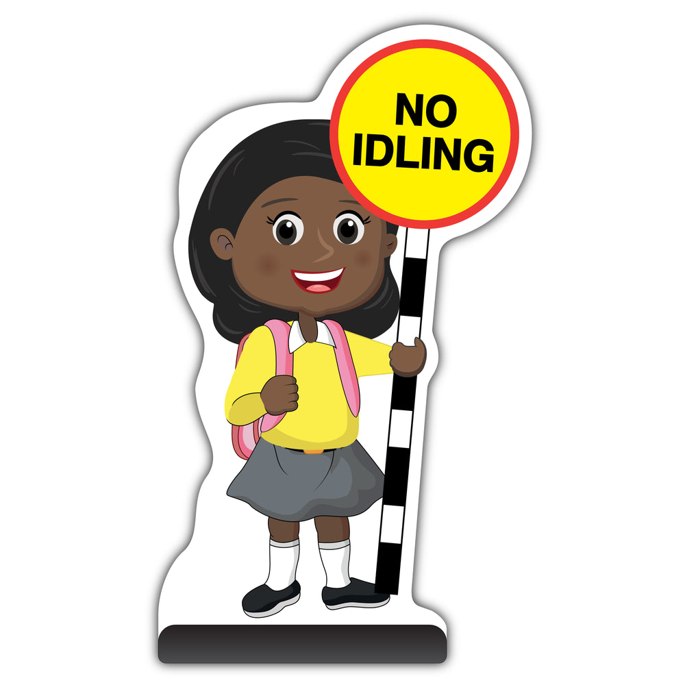 School Kid Cut Out Pavement Sign – Naomi – No Idling – Yellow Uniform