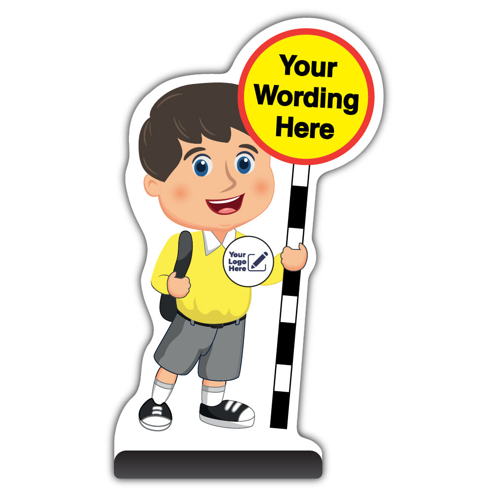 Custom Kid Cut Out Pavement Sign – Charlie – Yellow Uniform – Add Your Logo