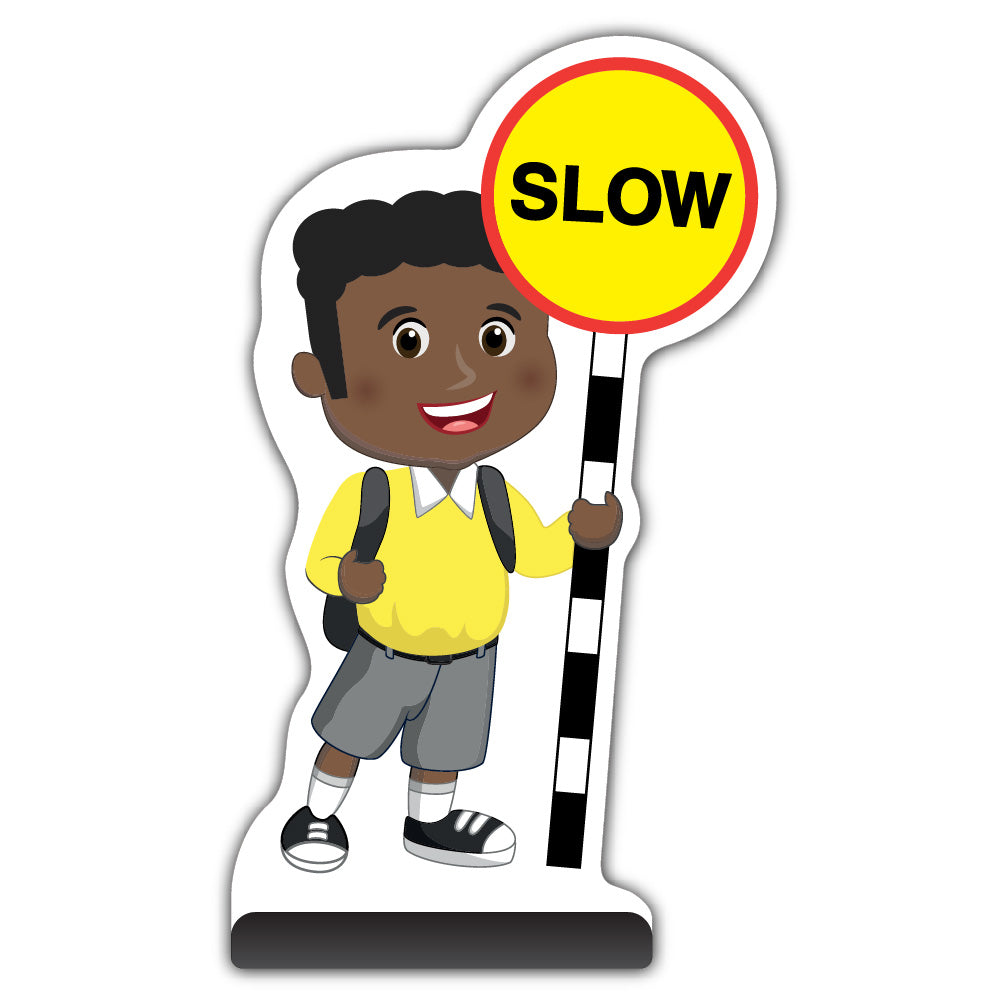 School Kid Cut Out Pavement Sign – Toby – Slow – Yellow Uniform