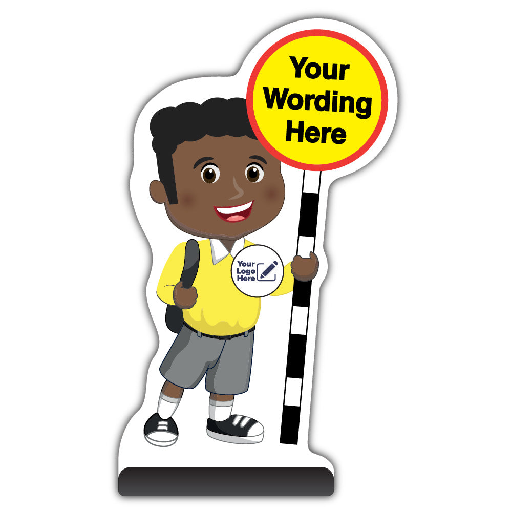 Custom Kid Cut Out Pavement Sign – Toby – Yellow Uniform – Add Your Logo