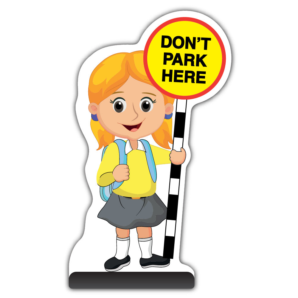 School Kid Cut Out Pavement Sign – Jess – Don’t Park Here – Yellow Uniform