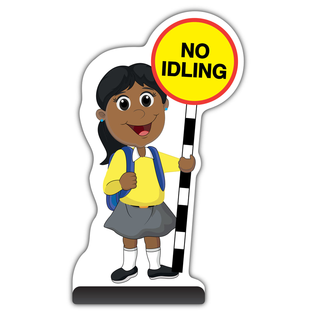 School Kid Cut Out Pavement Sign – Ruby – No Idling – Yellow Uniform