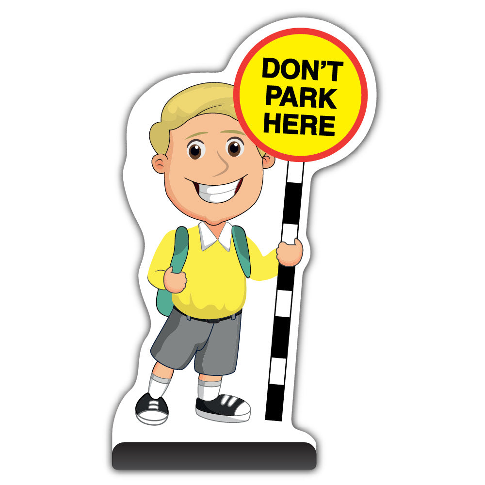 School Kid Cut Out Pavement Sign – Finn – Don’t Park Here – Yellow Uniform