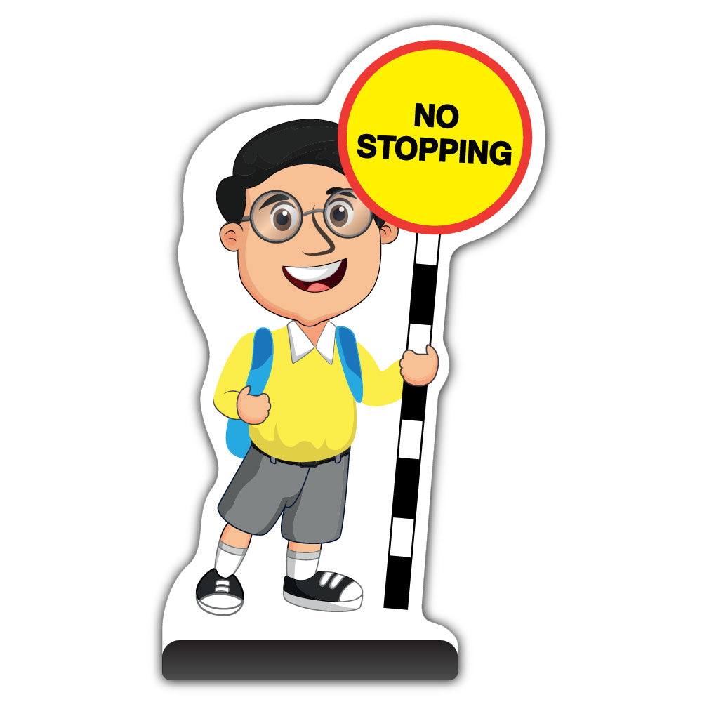 School Kid Cut Out Pavement Sign – Liam – No Stopping – Yellow Uniform