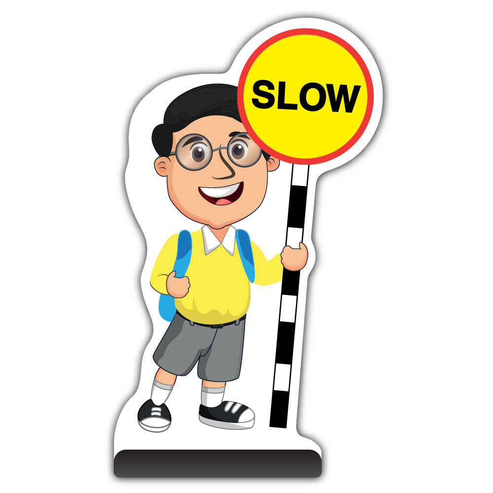 School Kid Cut Out Pavement Sign – Liam – Slow – Yellow Uniform