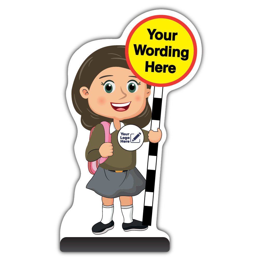 Custom Kid Cut Out Pavement Sign – Mollie – Brown Uniform – Add Your Logo