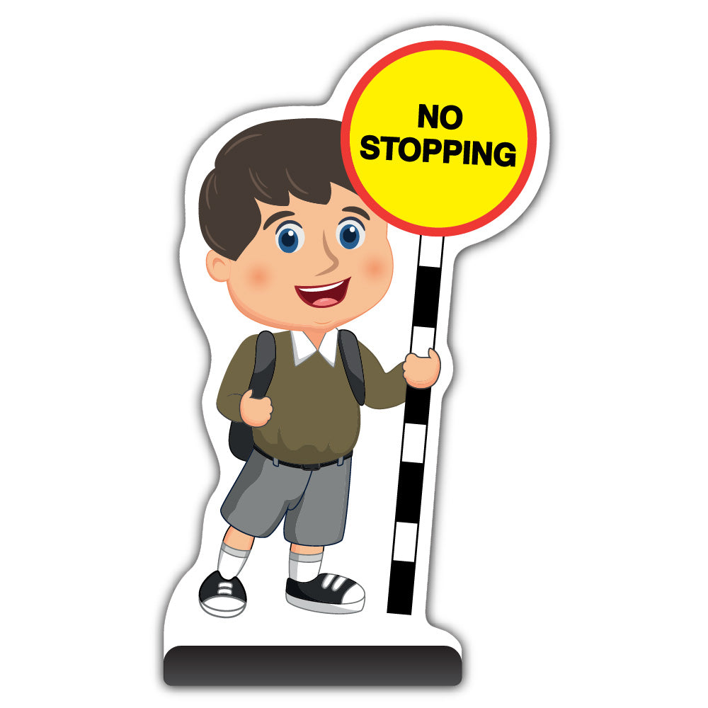 School Kid Cut Out Pavement Sign – Charlie – No Stopping – Brown Uniform