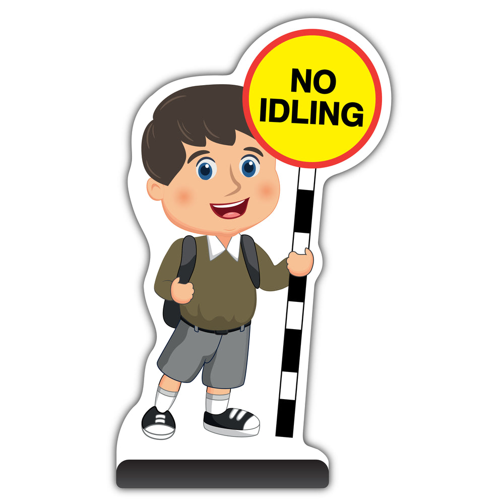 School Kid Cut Out Pavement Sign – Charlie – No Idling – Brown Uniform