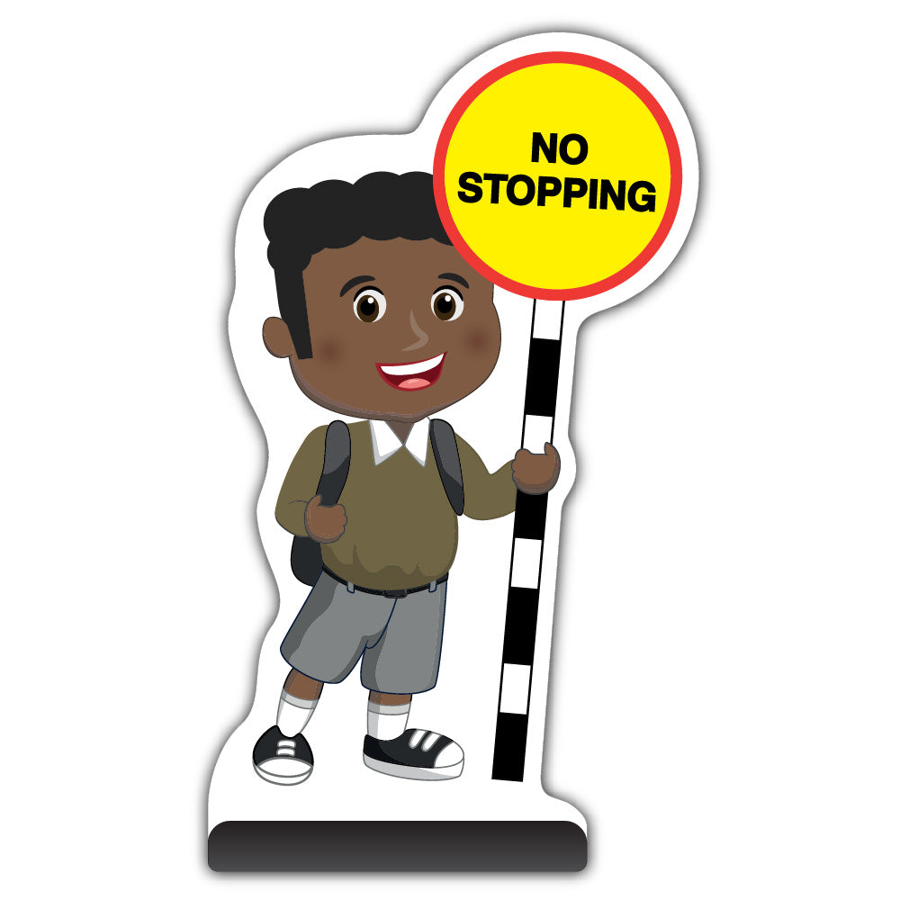 School Kid Cut Out Pavement Sign – Toby – No Stopping – Brown Uniform