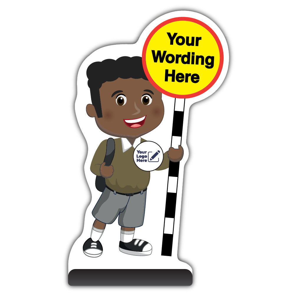 Custom Kid Cut Out Pavement Sign – Toby – Brown Uniform – Add Your Logo