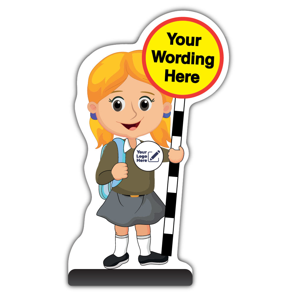 Custom Kid Cut Out Pavement Sign – Jess – Brown Uniform – Add Your Logo
