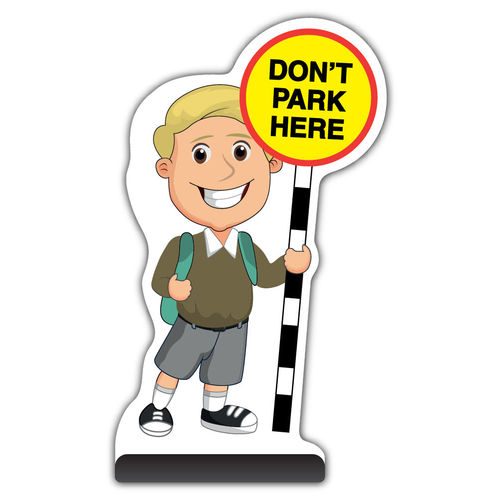 School Kid Cut Out Pavement Sign – Finn – Don’t Park Here – Brown Uniform