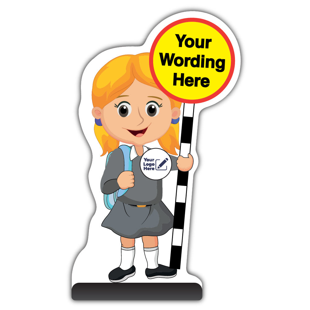 Custom Kid Cut Out Pavement Sign – Jess – Grey Uniform – Add Your Logo