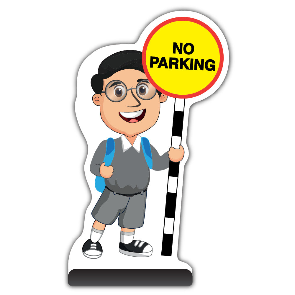 School Kid Cut Out Pavement Sign – Liam – No Parking – Grey Uniform