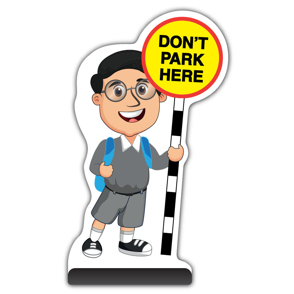 School Kid Cut Out Pavement Sign – Liam – Don’t Park Here – Grey Uniform