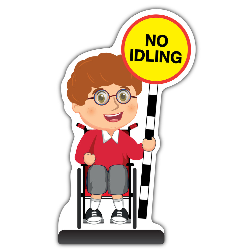School Kid Cut Out Pavement Sign – Ben – No Idling – Red Uniform